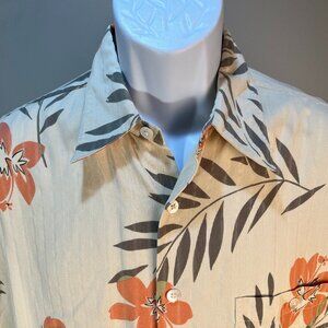 Tori Richard Men's beige, orange and green 100% silk hawaiian shirt Medium M EUC